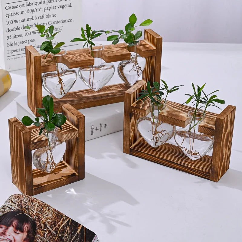 Wood Frame Hydroponic Vase Decor