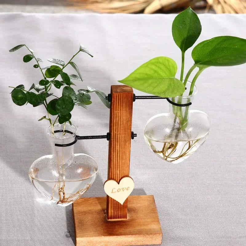 Wooden Love Hydroponic Vase Set