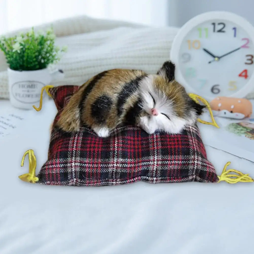 Miniature Faux Fur Cat with Cushion