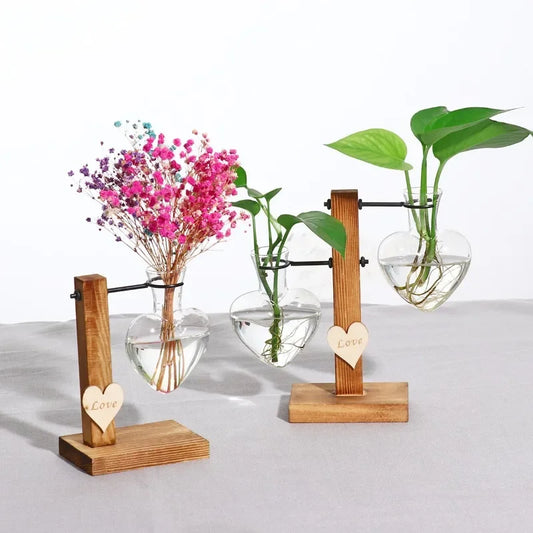 Wooden Love Hydroponic Vase Set