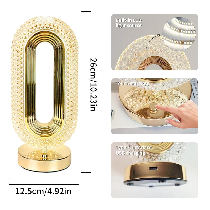 Luxury Oval USB Rechargeable Crystal Lamp