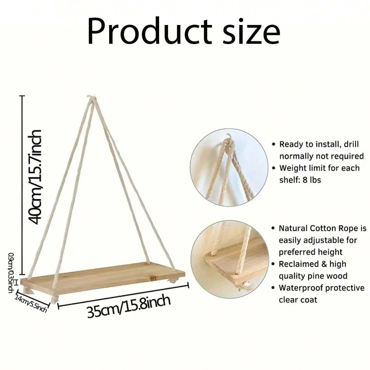 Hemp Rope Floating Swing Shelves