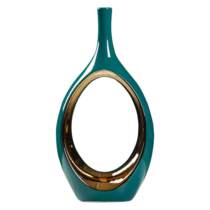 Gilded Dark Green Hollow Vase