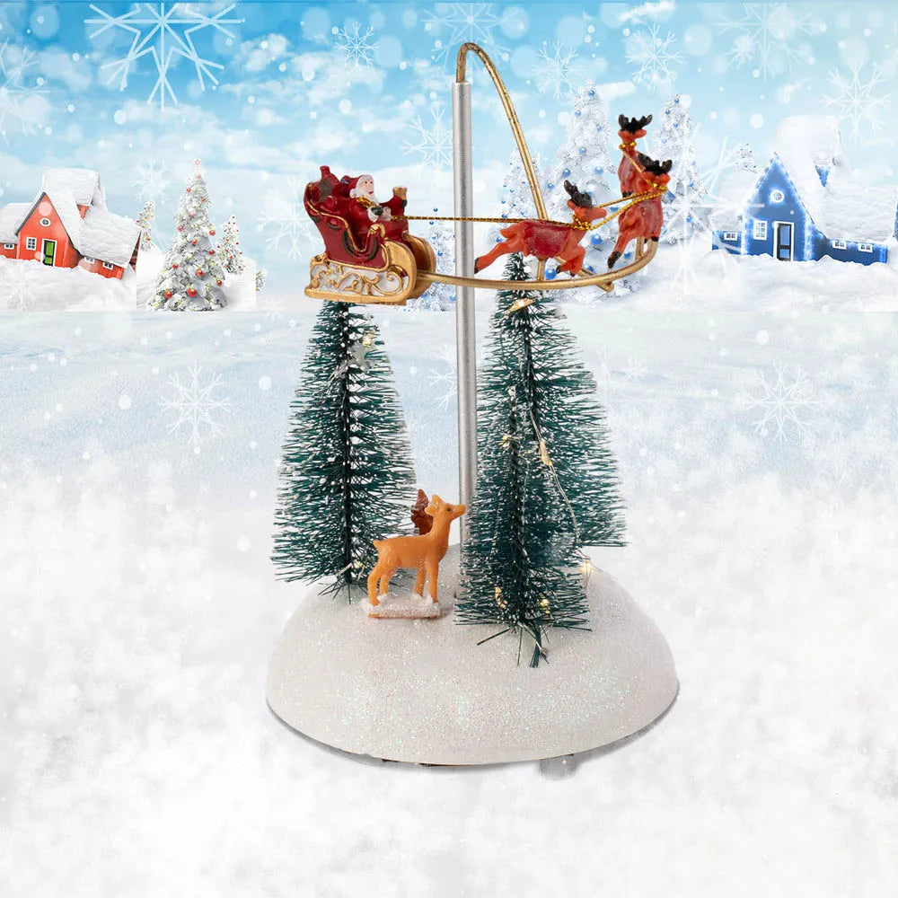 Animated Christmas Village with Flying Sleigh