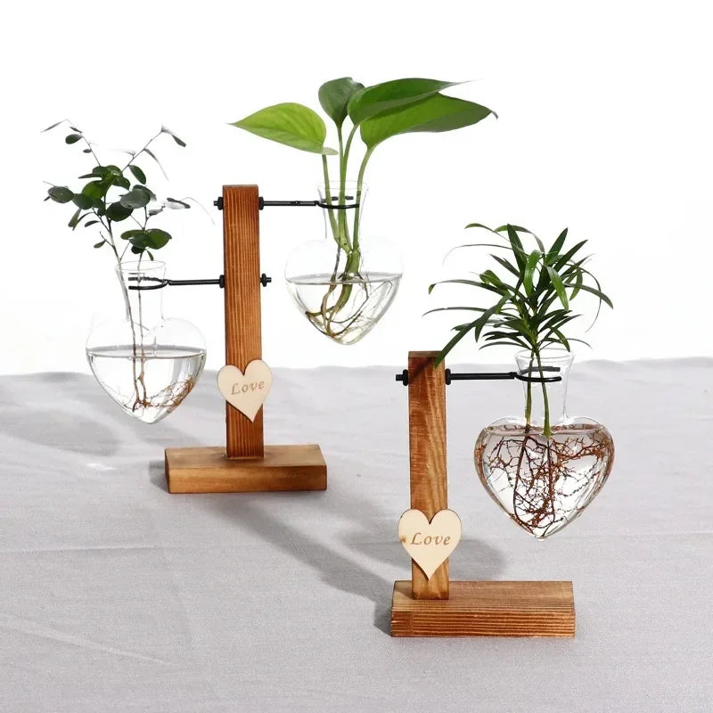 Wooden Love Hydroponic Vase Set