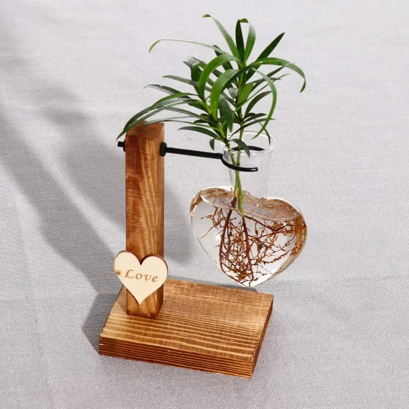 Wooden Love Hydroponic Vase Set