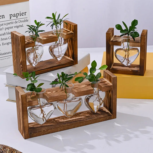 Wood Frame Hydroponic Vase Decor