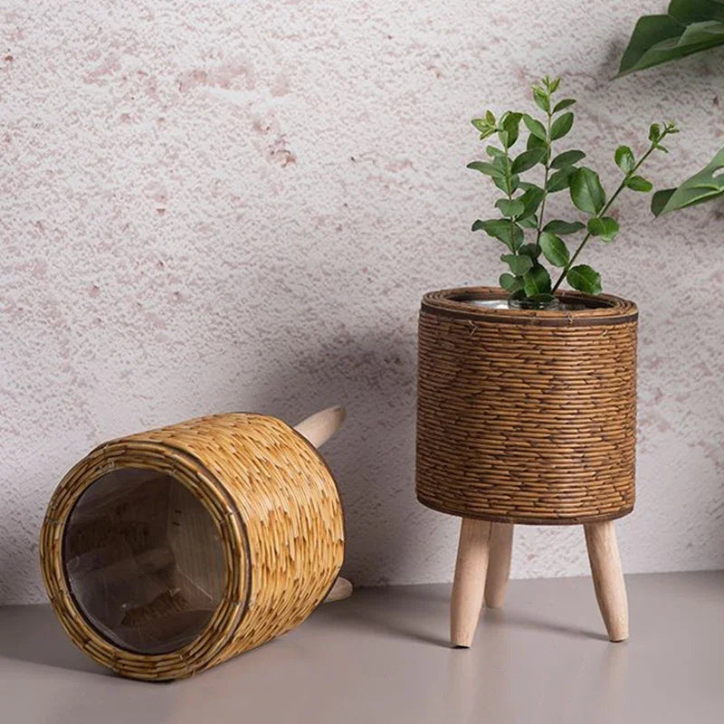 Nordic Imitation Rattan Flower Pot Hand Woven Flower Shelf Planters Plant Stand Holder Basket Garden Decor Home Storage Basket