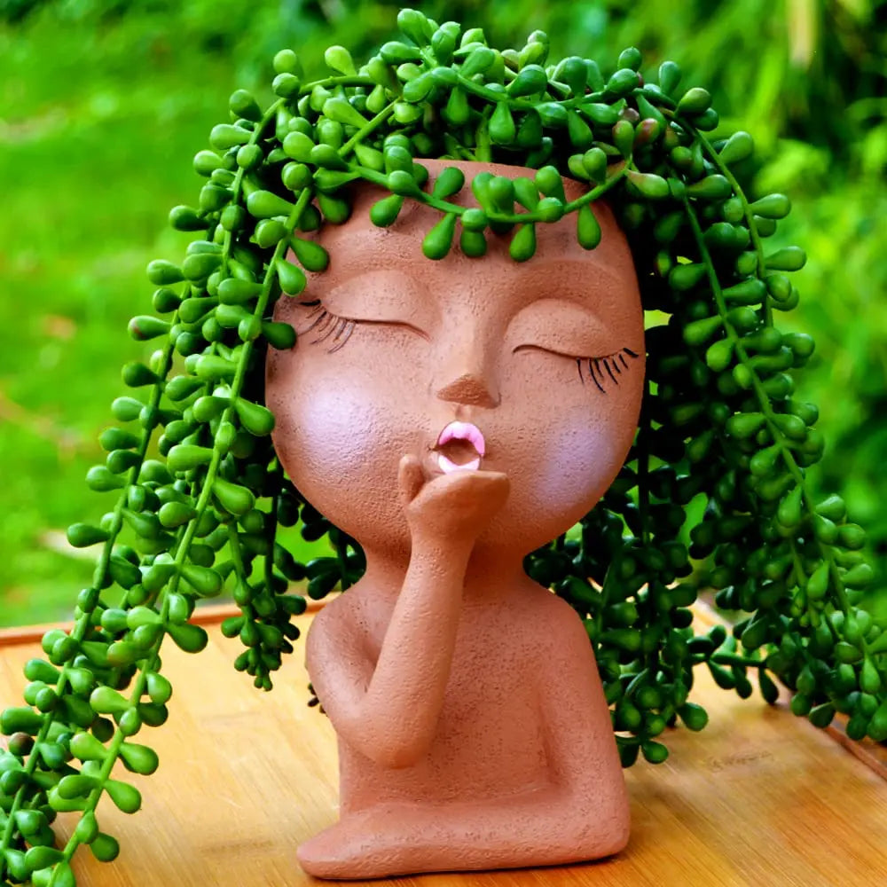 Resin Head Planter Face Pot