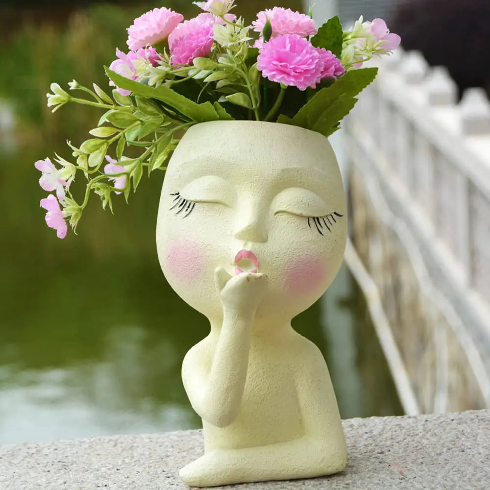 Resin Head Planter Face Pot