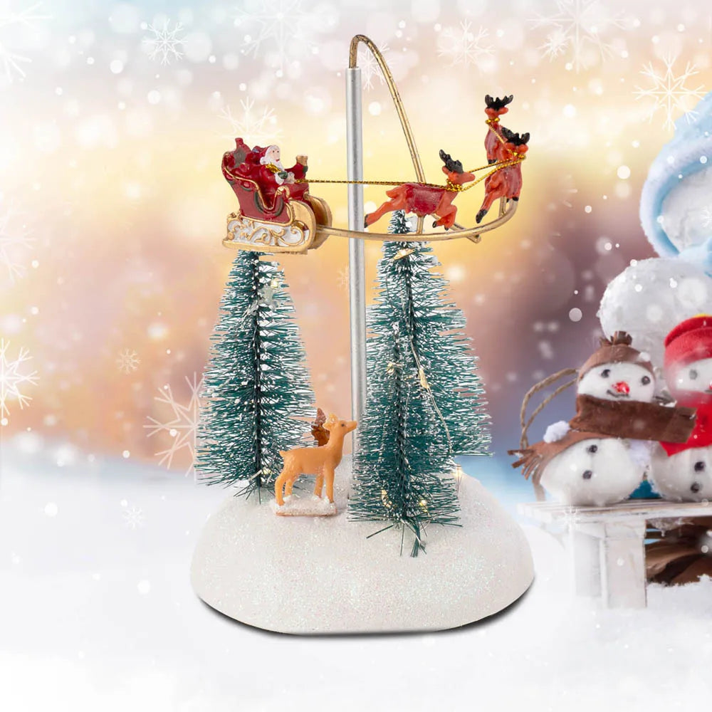 Animated Christmas Village with Flying Sleigh