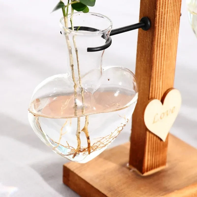 Wooden Love Hydroponic Vase Set